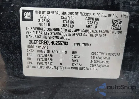 2017 Chevrolet Silverado 1500 1Lt from USA, damaged, VIN 3GCPCREC9HG266783